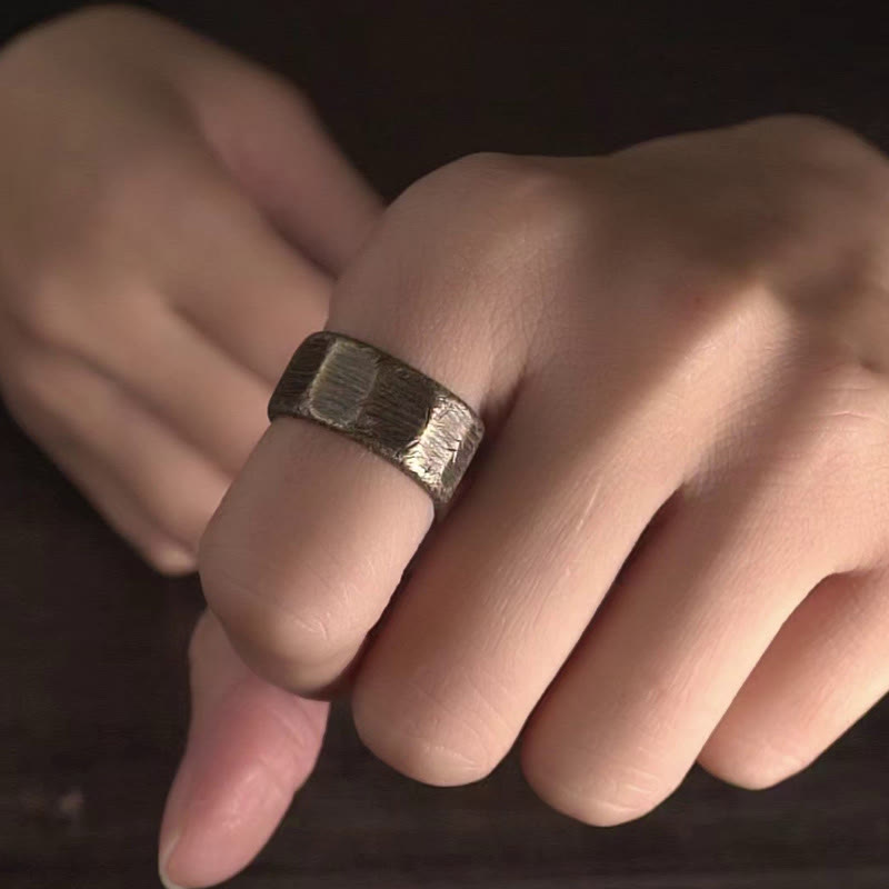 Anillo de riqueza esmerilado de latón y cobre de diseño simple tibetano - image 13