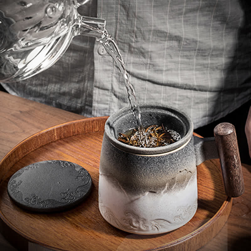 Tazas de té de cerámica vintage con diseño de Buddha Stones y piedras de montaña y mar