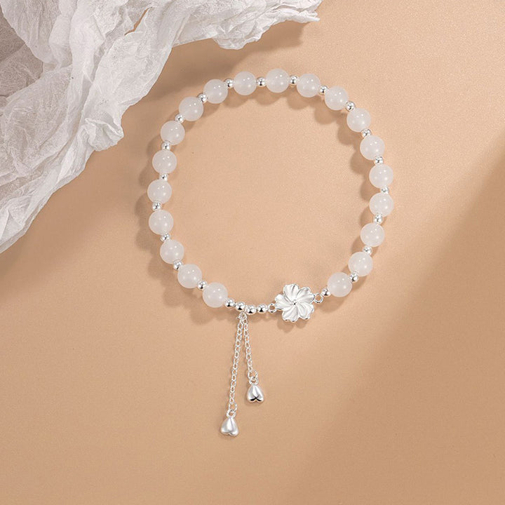 Pulsera de la suerte de la flor de los pétalos de la flor del melocotón del jade blanco de las Buddha Stones