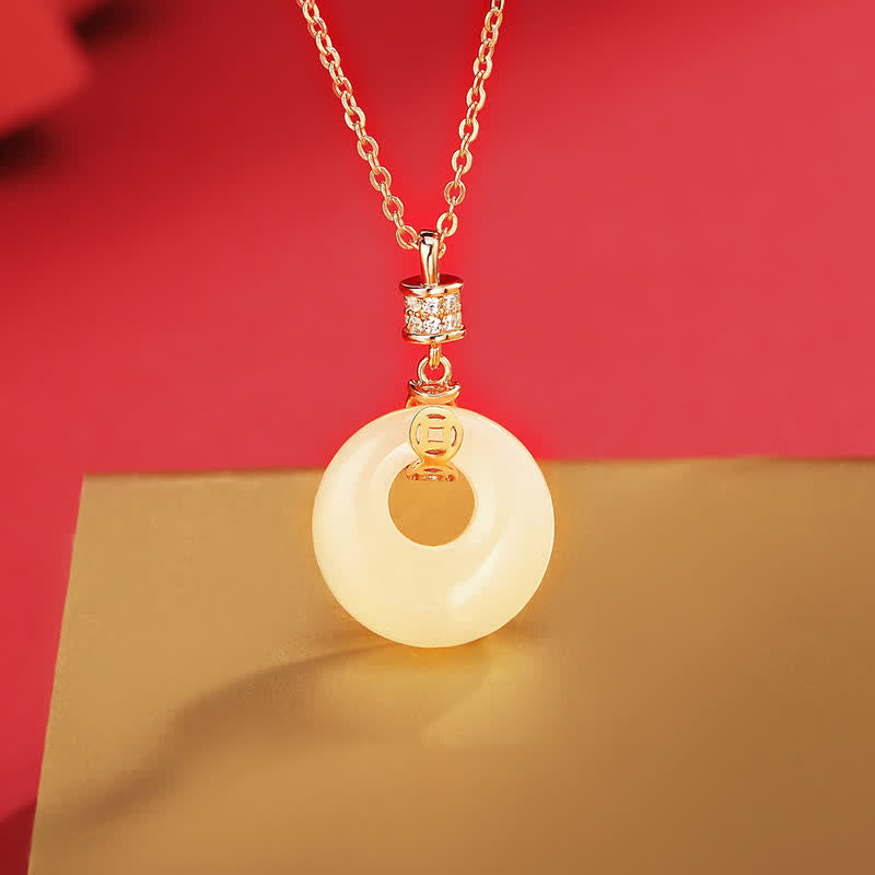 Colgante de plata de ley 925 con moneda de jade blanco hetiano, flor, hebilla de la paz, suerte - image 0