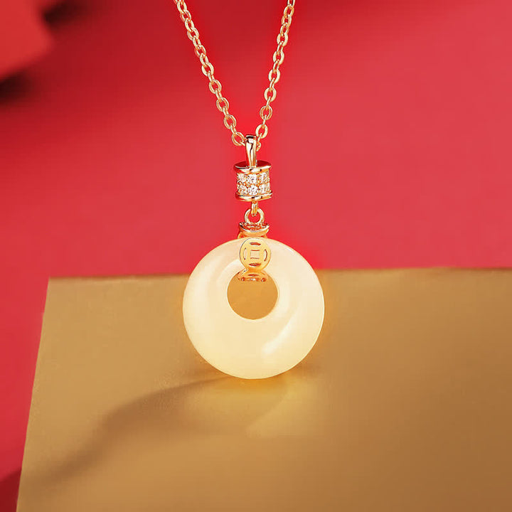 Colgante de plata de ley 925 con moneda de jade blanco hetiano, flor, hebilla de la paz, suerte - image 0