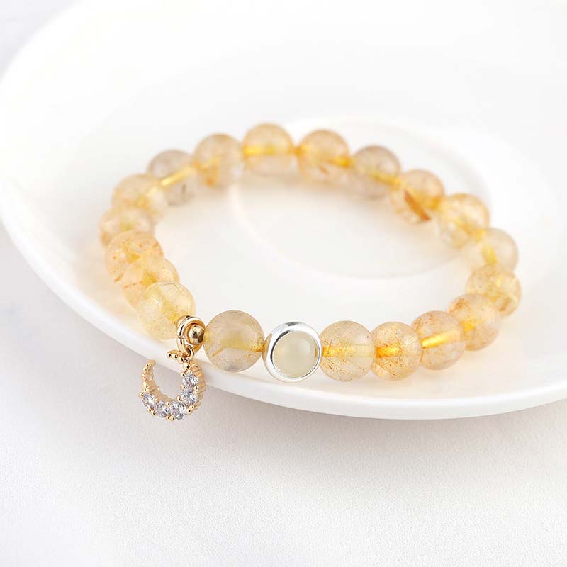 Pulsera con dije de luna y protección de la suerte de citrino
