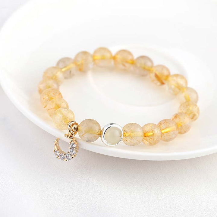 Pulsera con dije de luna y protección de la suerte de citrino
