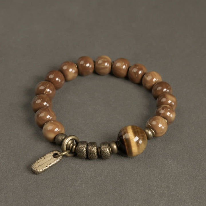 Pulsera de la suerte con Buddha Stones de Kuka, ojo de tigre, brillo dorado, obsidiana, cobre, riqueza