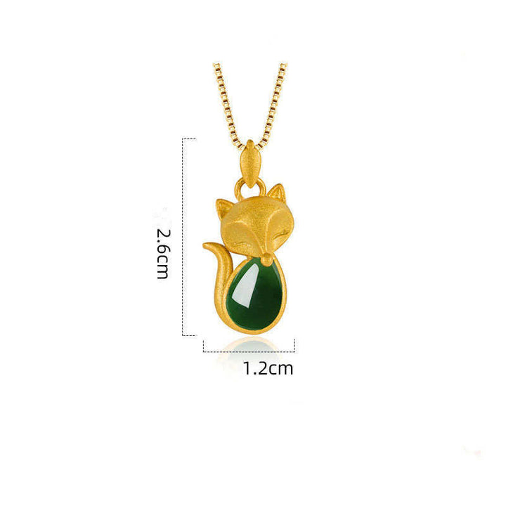 Colgante de collar con diseño de zorro de calcedonia verde con Buddha Stones