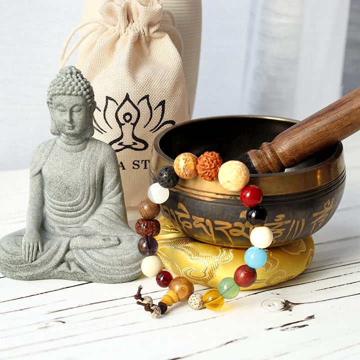 Paquete de regalo de paz para meditación tibetana con Buddha Stones