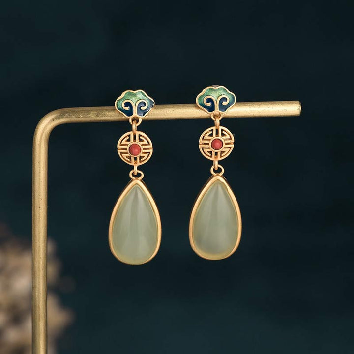 Pendientes de fortuna con doble felicidad de jade FengShui de Buddha Stones