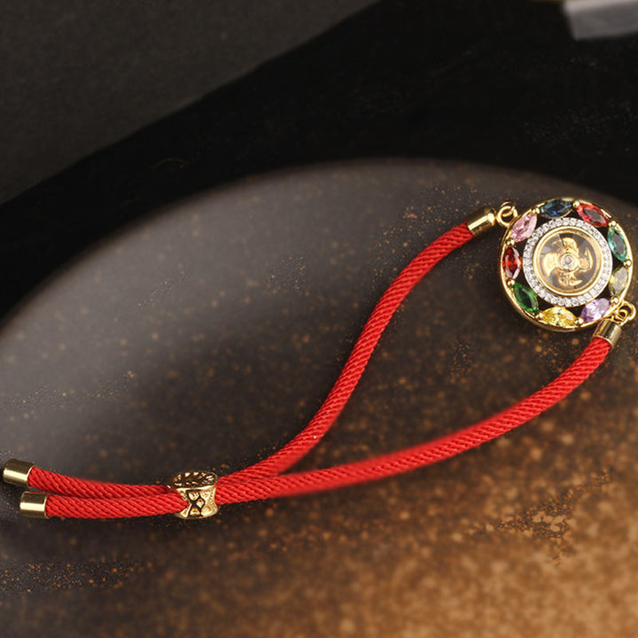 Buddha Stones colorido circón cobre riqueza suerte rotación pulsera collar colgante