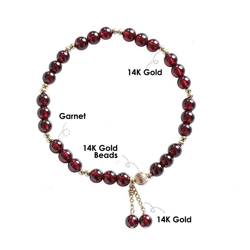 Pulsera Calm de granate natural de oro de 14 quilates con Buddha Stones