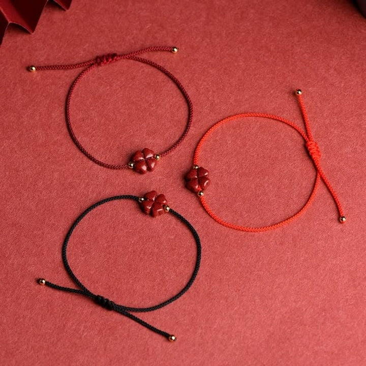 Pulsera tobillera con Buddha Stones, cinabrio Natural, trébol de cuatro hojas, bendición, hilo rojo