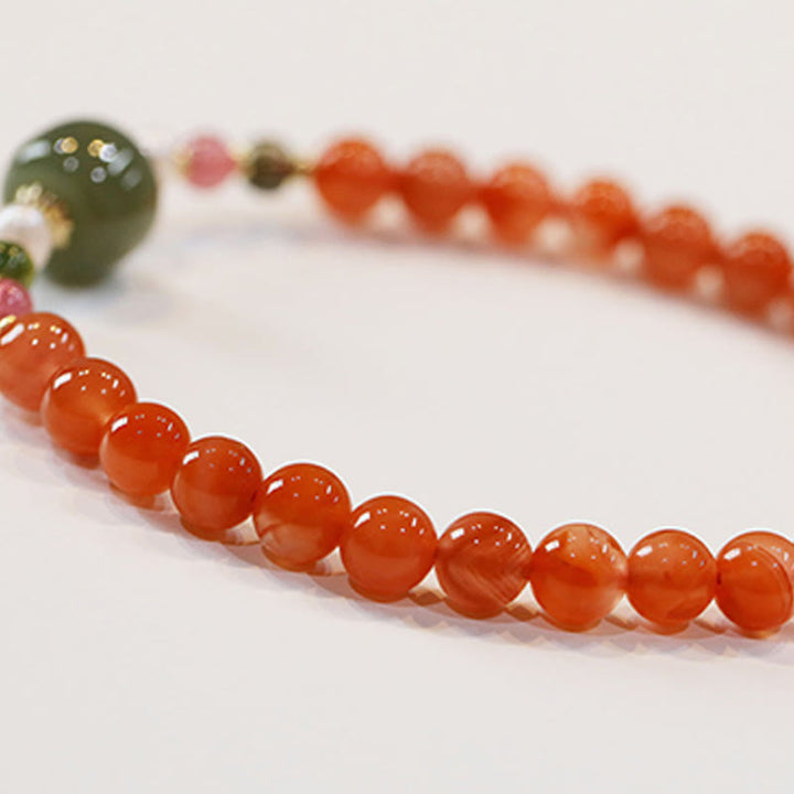Pulsera de calma de confianza con cuentas de jade hetiano de ágata roja natural con Buddha Stones
