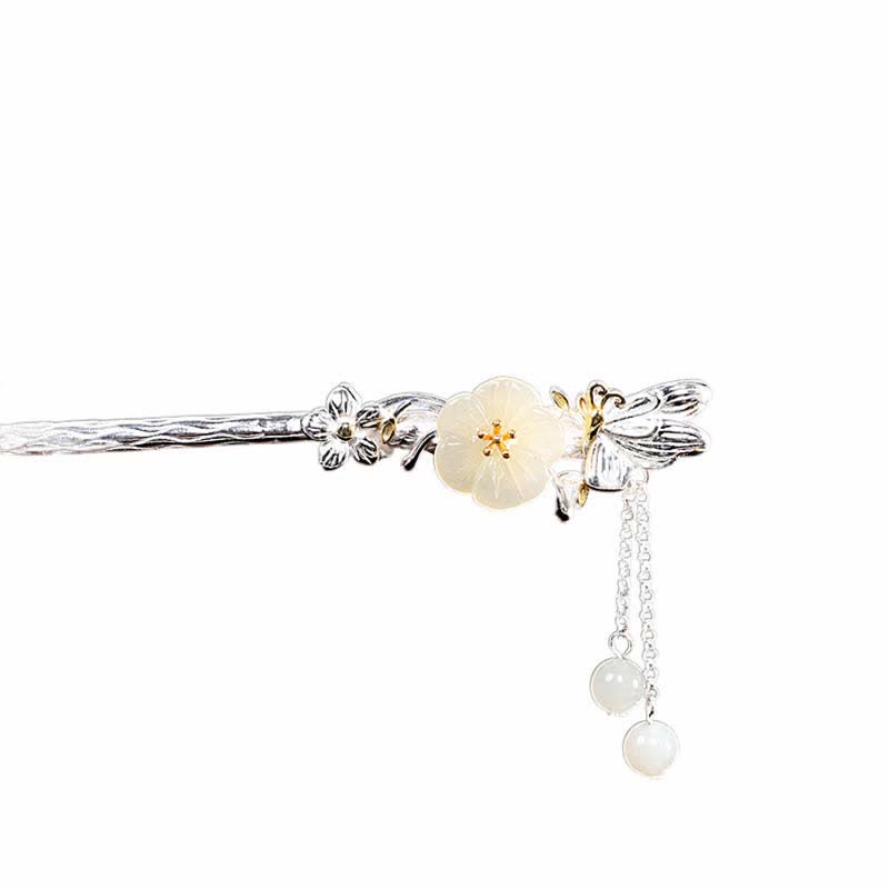 Horquilla de bendición de flor de jade blanco hetiano de plata de ley 925