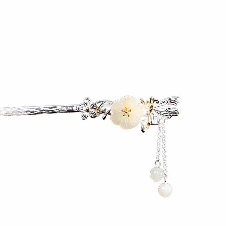 Horquilla de bendición de flor de jade blanco hetiano de plata de ley 925