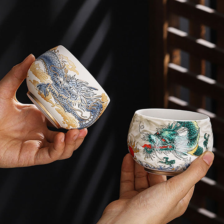 Buddha Stones, dragón, cigarra, bambú, ciervo, grulla, flor de loto, ciruela, taza de té de cerámica, taza de té de Kung Fu, tazón de 185ml
