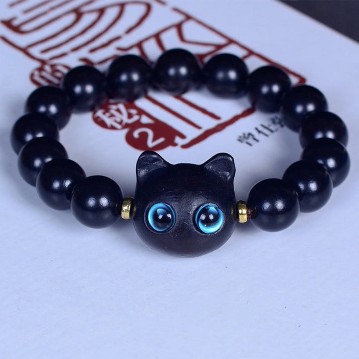 Pulsera de equilibrio de paz de gato encantador de cristal Liuli de madera de ébano con Buddha Stones - Ébano 12 mm x 15 cuentas (circunferencia de la muñeca: 14-16 cm) - image 13