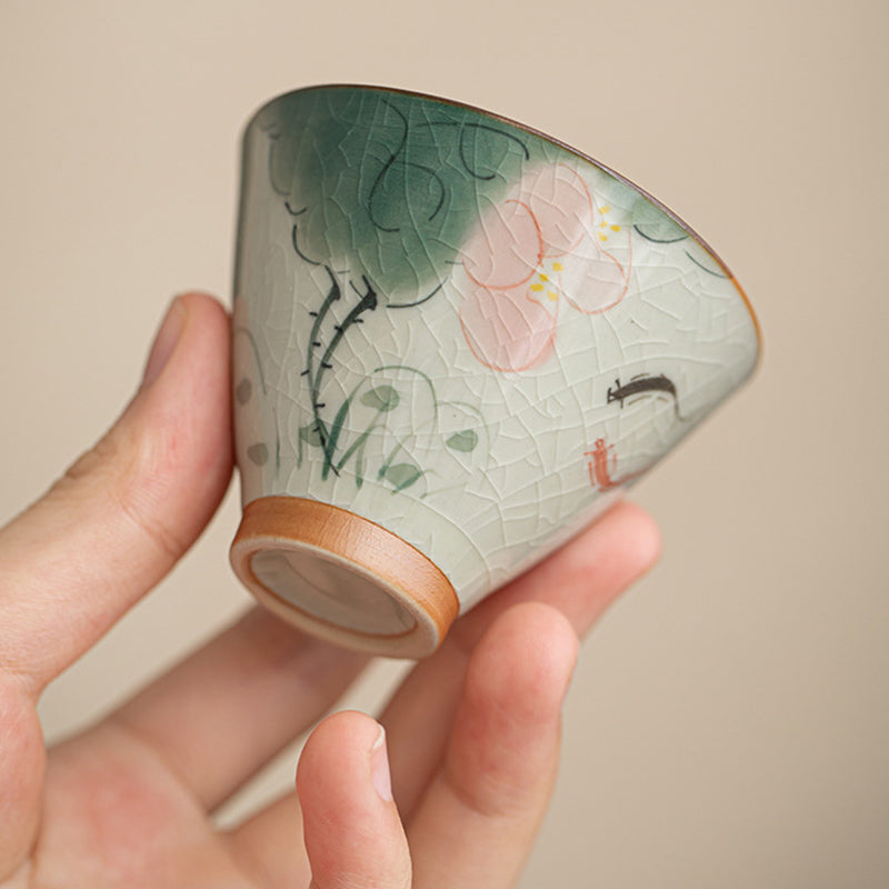 Taza de té de cerámica con Buddha Stones, bote de caqui, pez Koi, loto, taza de té de Kung Fu, 50ml