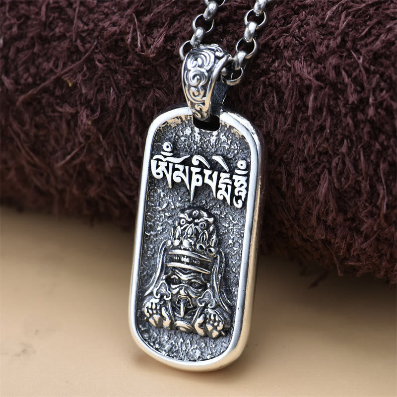 Collar con colgante de plata de ley 925 con Buddha Stones Zakiram, diosa de la riqueza Om Mani Padme Hum - image 0