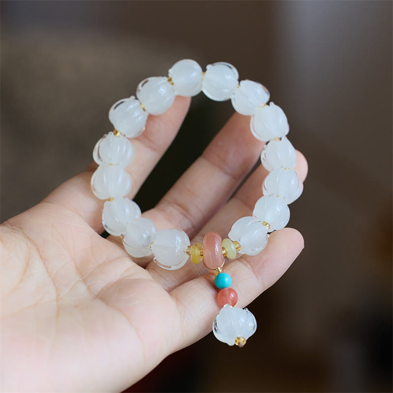 Buddha Stones Liuli cuentas de cristal diseño de loto fluorita marfil fruta bailando León encanto pulsera de iluminación