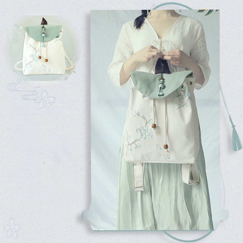 Mochila de lona de gran capacidad bordada hecha a mano con Buddha Stones