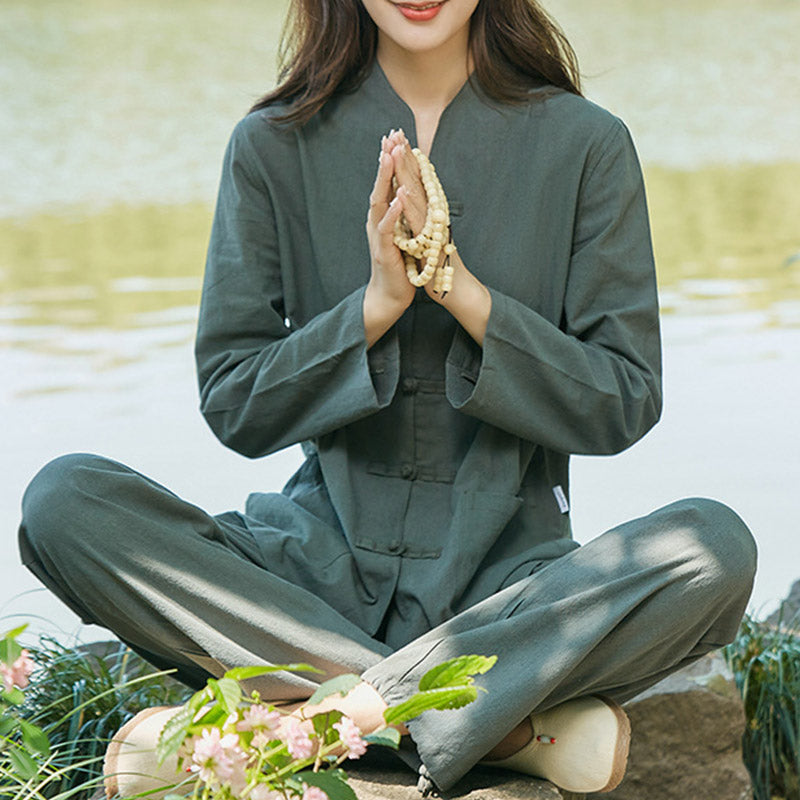 Conjunto de ropa de lino y algodón para mujer, uniforme de oración, meditación, Yoga, práctica Zen espiritual , Buddha Stones - image 0