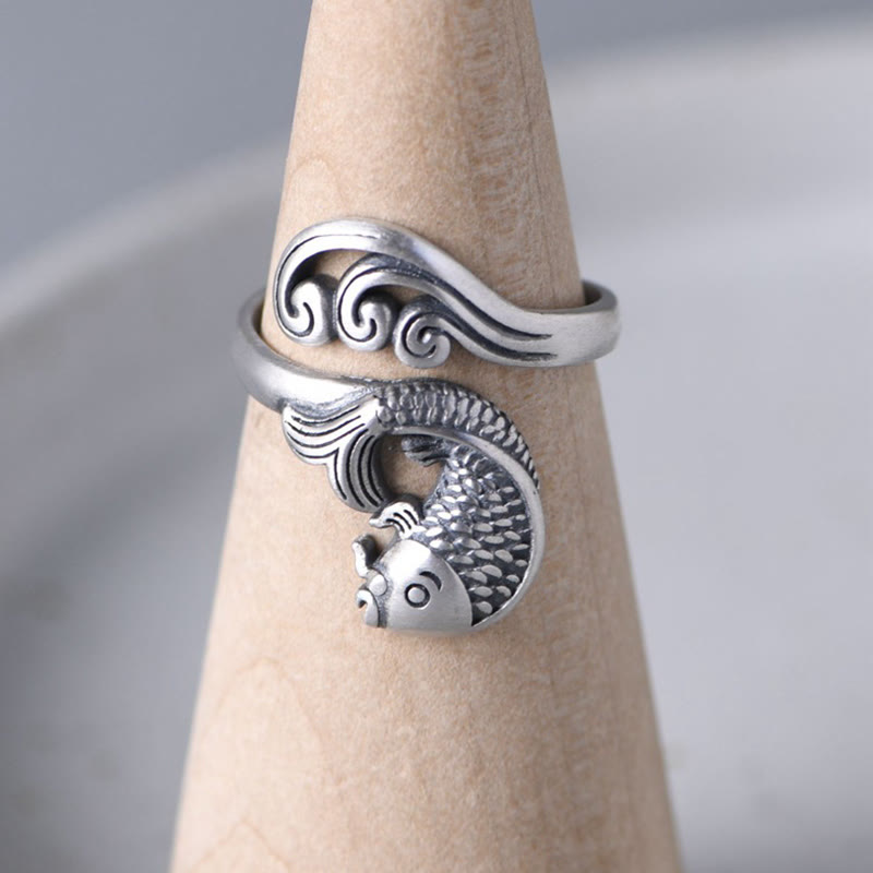 Anillo de plata de ley 925 con Buddha Stones , pez koi, ondulación de agua, suerte y riqueza - image 10