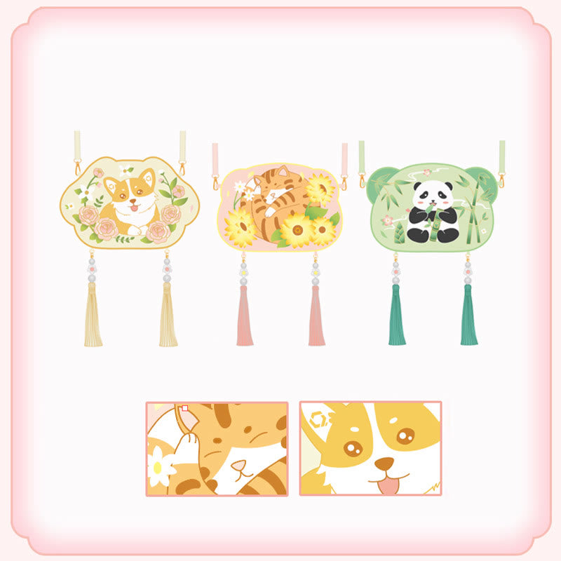 Bordado de Buddha Stones, Panda de la suerte, gato, Shiba Inu, ciervo, conejo, zorro, flor, Animal bonito, Hanfu, bolso cruzado, bolso de hombro
