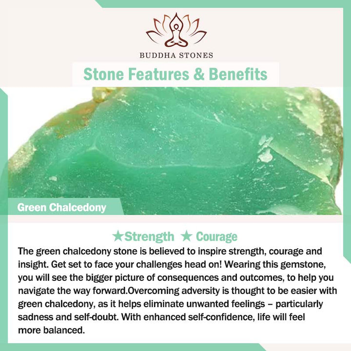 Pulsera de fuerza de valor de hoja de arce de calcedonia verde chapada en oro de 14 quilates con Buddha Stones