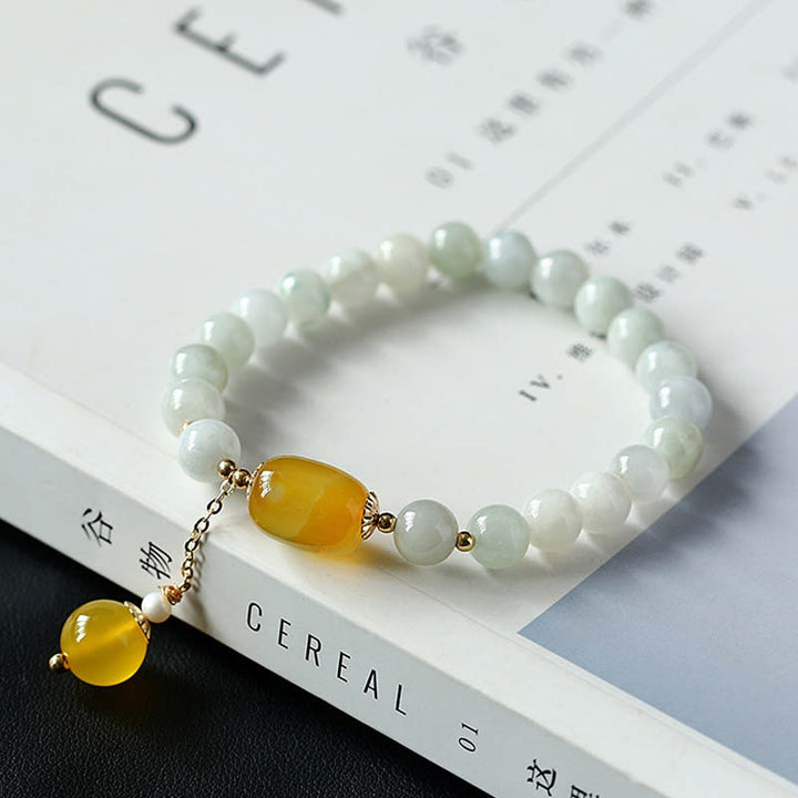 Pulsera de protección de ágata de jade blanco natural con Buddha Stones