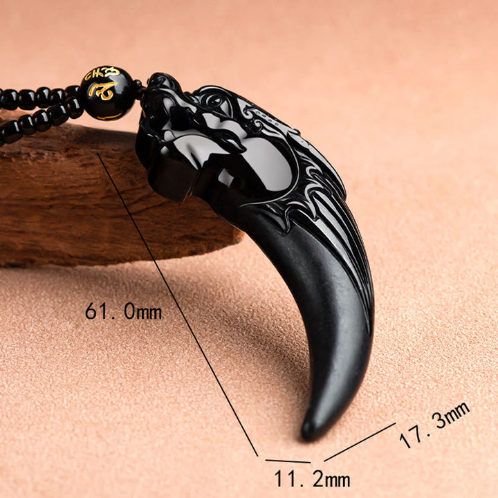 Colgante de collar de protección con patrón de dientes de dragón del zodíaco chino de Jade negro Natural con Buddha Stones - image 8