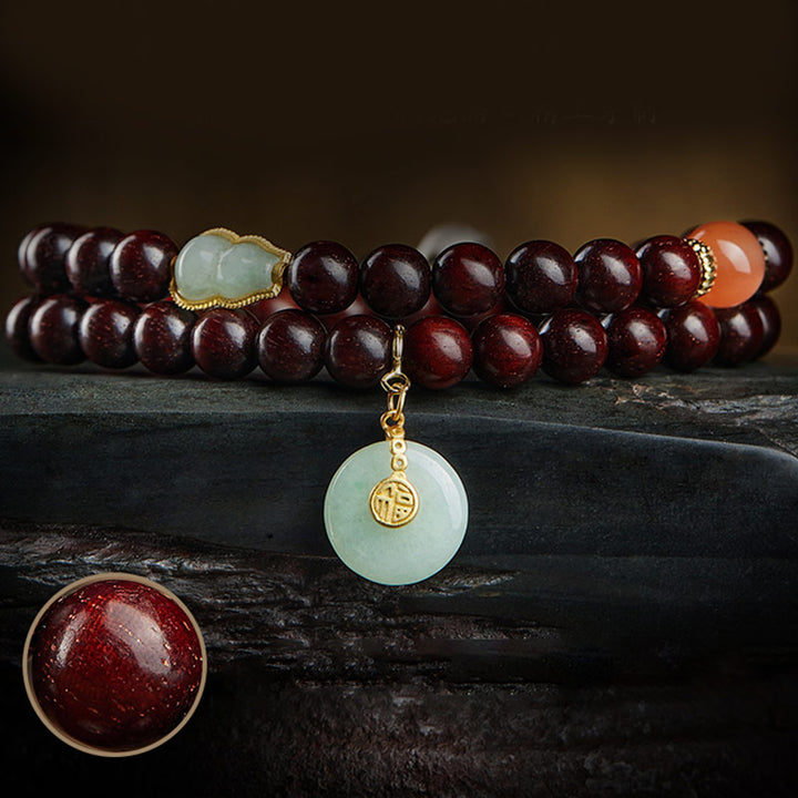 Buddha Stones Zodíaco Chino Buda Natal Hoja Pequeña Sándalo Rojo Jade Ágata Roja PiXiu Sooth Pulsera