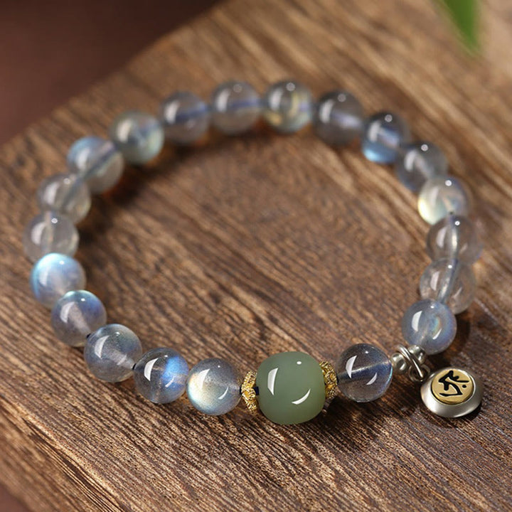 Buddha Stones Zodiaco Chino Buda Natal Plata de Ley 925 Piedra Lunar Natural Hetian Jade Pulsera Positiva