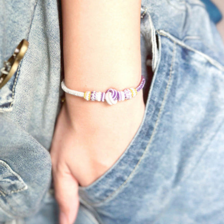 Pulsera de conexión de suerte con nudo de paz de ocho hilos hecha a mano con cuerda de dos colores con Buddha Stones
