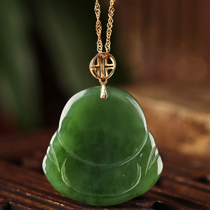 Colgante de cadena de collar de éxito de oro de 18 quilates con jade cian hetiano de Buda sonriente de plata de ley 925 - image 8