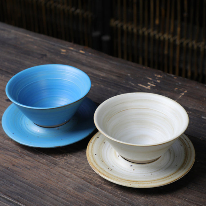 Taza de café de cerámica con diseño de planeta de Buddha Stones, taza de café y té de cerámica rugosa con platillo