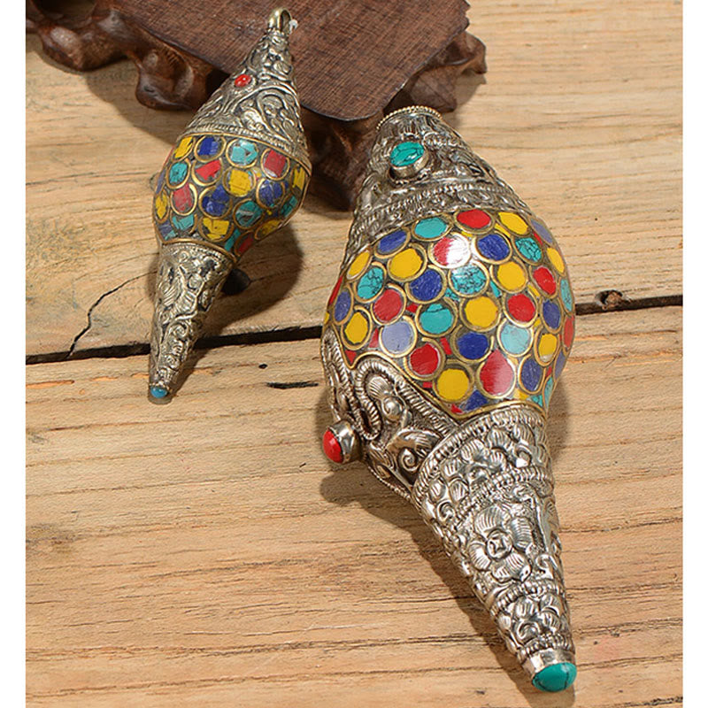 Concha tibetana hecha a mano Natural Shankha colorida concha marina riqueza decoración del hogar - image 1