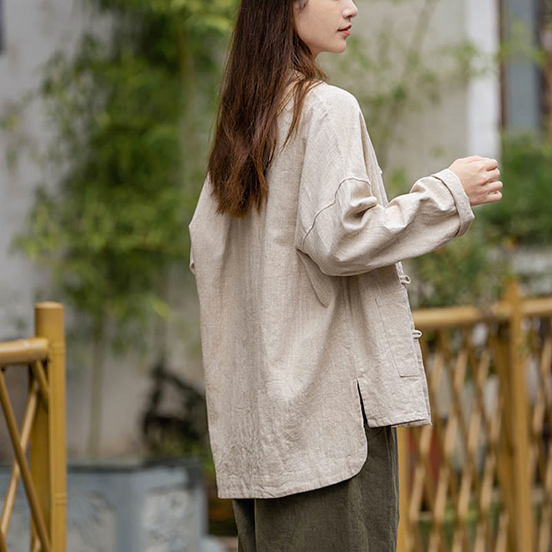 Camisa con diseño de botones de rana y Buddha Stones , ropa superior para meditación de Tai Chi, chaqueta de lino de ramio