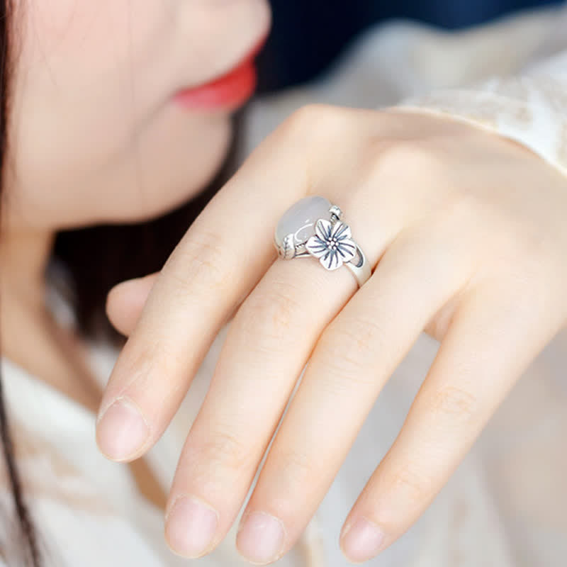 Anillo de armonía positiva de ciruela de calcedonia natural de plata de ley 990 - image 4