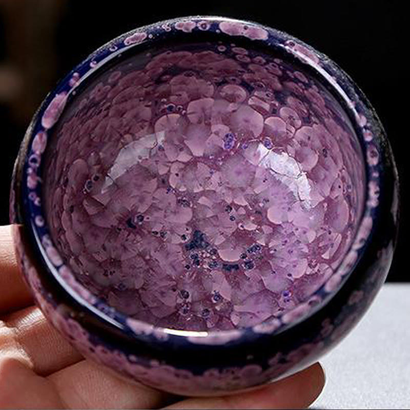 Taza de té de porcelana con Buddha Stones, flores de Iris coloridas, horno chino Jianzhan, cambio, Tenmoku, Kung Fu