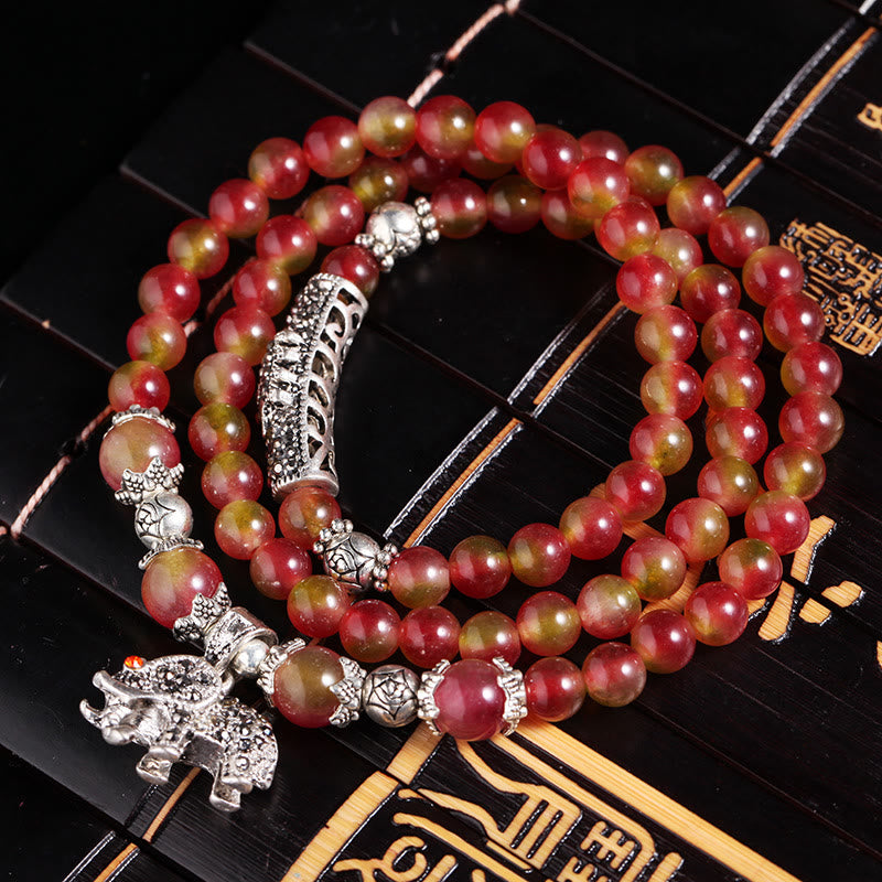 Pulsera de Triple envoltura positiva con elefante PiXiu, turmalina y sandía Natural de Buddha Stones