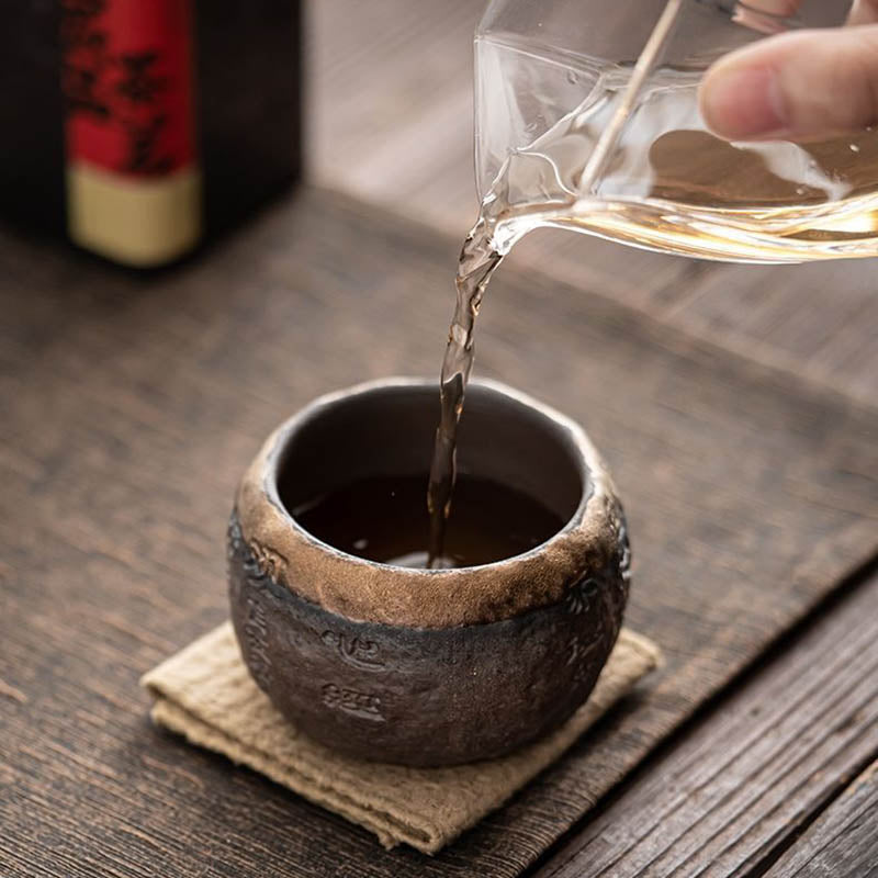 Taza de té de cerámica grabada con Sutra del corazón de Buddha Stones, taza de té de Kung Fu de 130ml