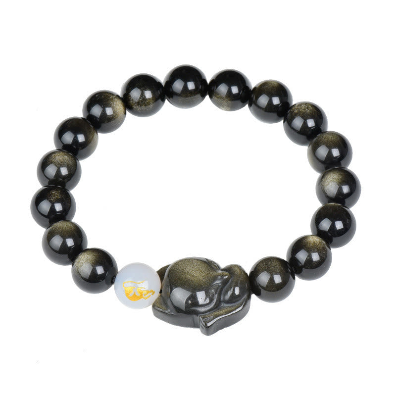 Buddha Stones Natural Arco Iris Obsidiana Oro Brillo Obsidiana Plata Brillo Obsidiana Zorro Curación Pulsera
