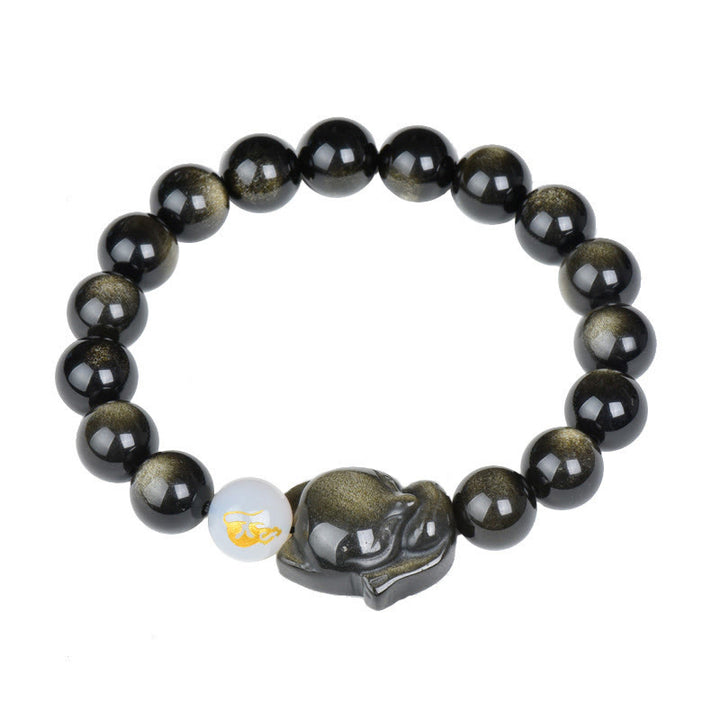 Buddha Stones Natural Arco Iris Obsidiana Oro Brillo Obsidiana Plata Brillo Obsidiana Zorro Curación Pulsera