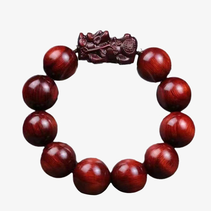 Pulsera de protección PiXiu de sándalo rojo de hoja pequeña con Buddha Stones