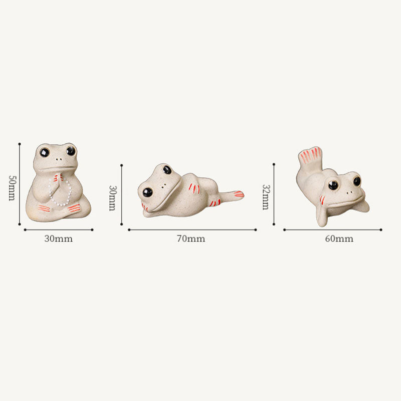 Buddha Stones Mini pequeña rana rezando cerámica riqueza prosperidad hogar té mascota estatuilla decoración