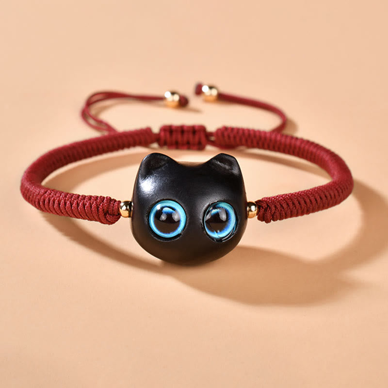 Pulsera trenzada con nudo de King Kong de la paz con patrón de cabeza de gato de madera de ébano con Buddha Stones - image 4