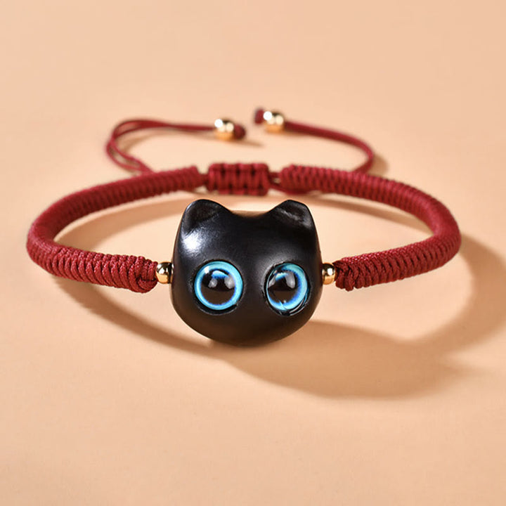 Pulsera trenzada con nudo de King Kong de la paz con patrón de cabeza de gato de madera de ébano con Buddha Stones - image 4