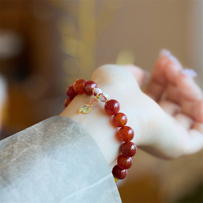 Buddha Stones roja natural Talismán de la paz Fu Carácter Dragón Cola Confianza Charm Pulsera