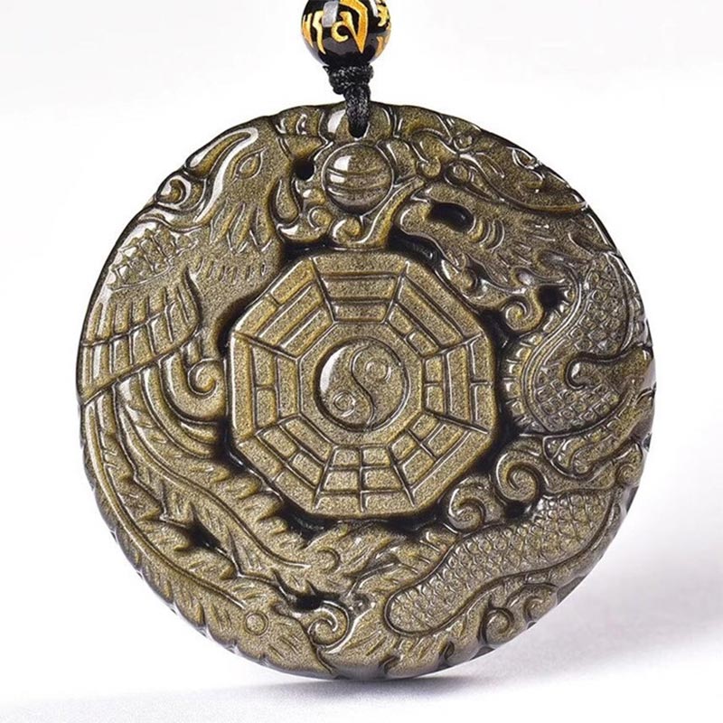 Colgante de collar de energía curativa de obsidiana dorada con Buddha Stones