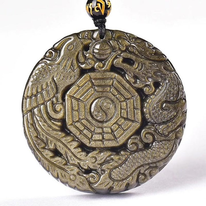 Colgante de collar de energía curativa de obsidiana dorada con Buddha Stones