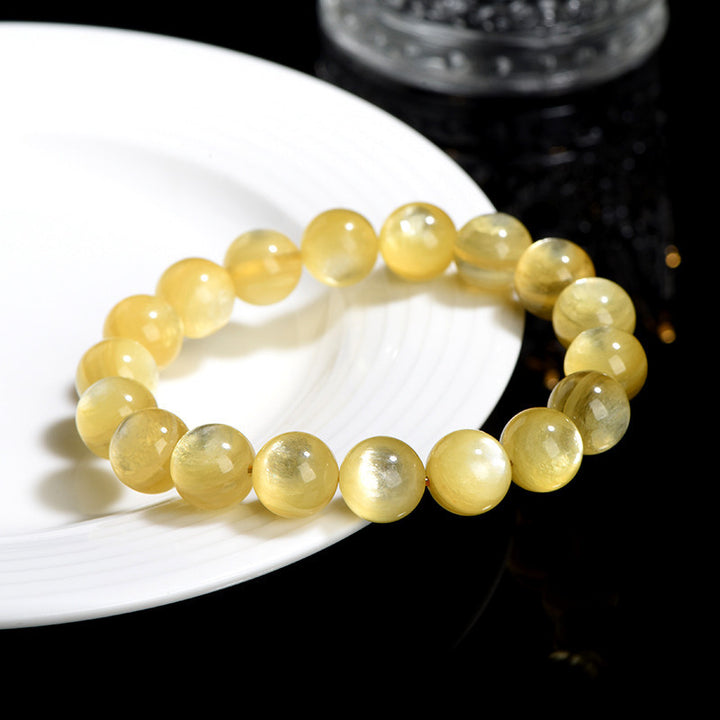Pulsera de prosperidad de protección de lepidolita dorada natural con Buddha Stones